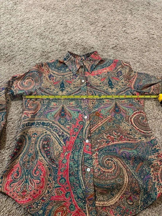 Lauren Ralph Lauren Paisley Colorful 100% Cotton Button Front Top Size Medium - Picture 8 of 9